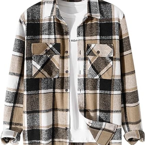 Mens Plaid Shirt,Long Sleeves,Classic Flannel Shirt Button Down Shirt Jacket Top - Picture 6 of 7